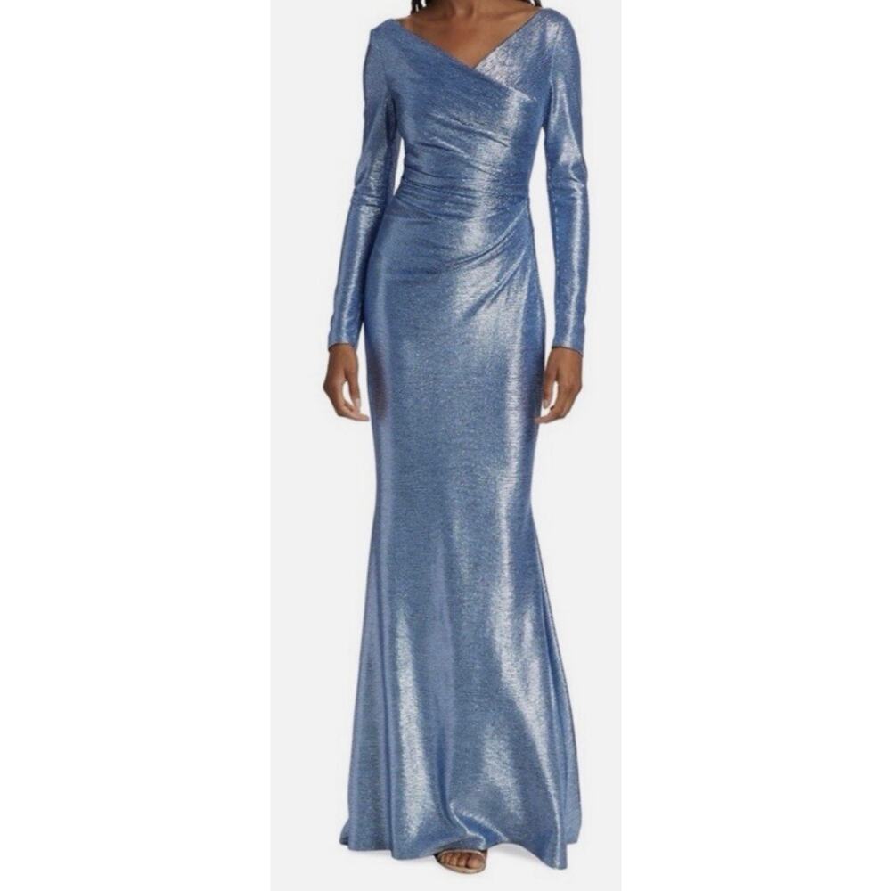 Talbot Runhof Long Sleeve Gown in Metallic Blue Women’s Sz. 12